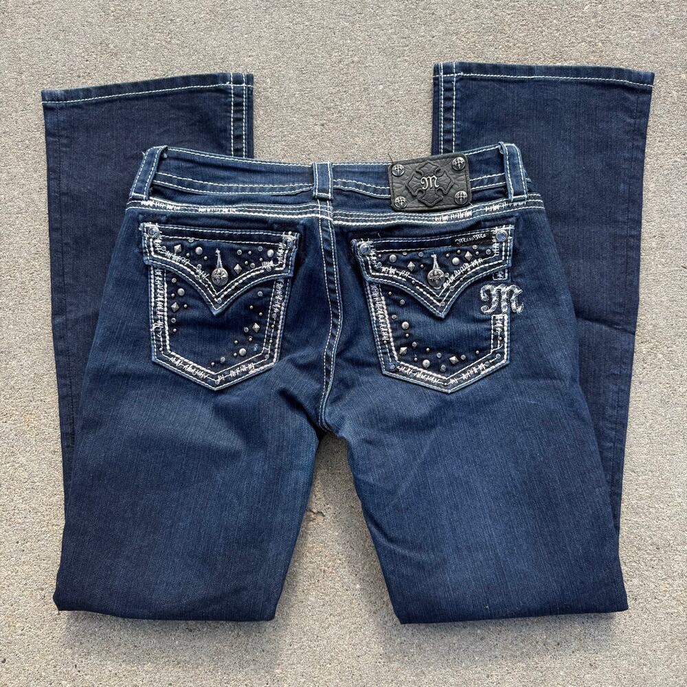 Miss Me Bling Easy Boot Flap Pocket Dark Wash Blue Jeans 27x32.5 JE5685EL